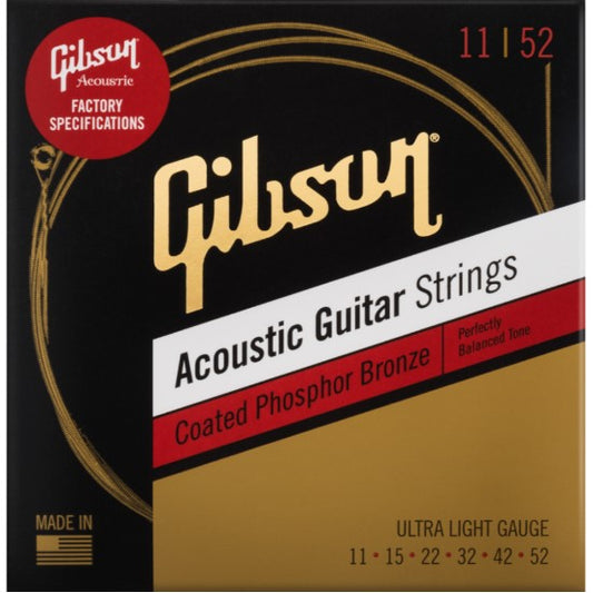 Gibson Coated Phosphor Bronze Acoustic Guitar Strings (Ultra Light Gauge)